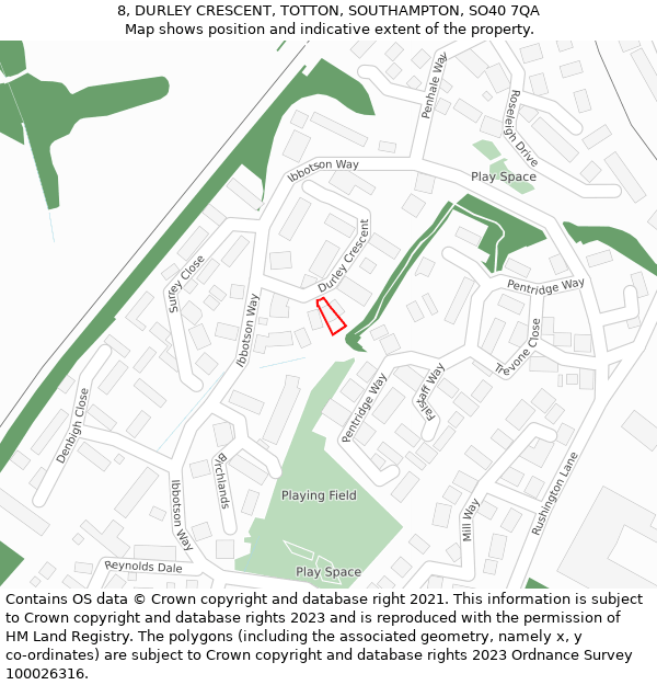 8, DURLEY CRESCENT, TOTTON, SOUTHAMPTON, SO40 7QA: Location map and indicative extent of plot