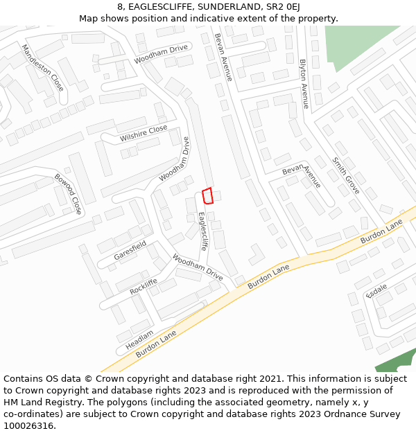 8, EAGLESCLIFFE, SUNDERLAND, SR2 0EJ: Location map and indicative extent of plot