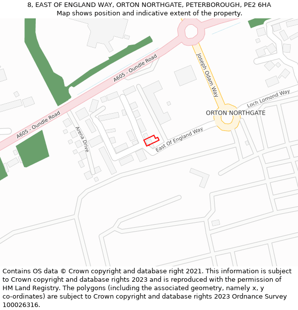 8, EAST OF ENGLAND WAY, ORTON NORTHGATE, PETERBOROUGH, PE2 6HA: Location map and indicative extent of plot