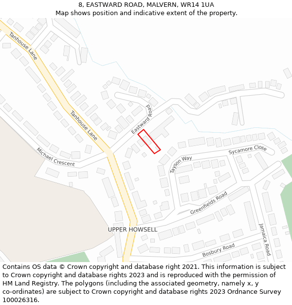 8, EASTWARD ROAD, MALVERN, WR14 1UA: Location map and indicative extent of plot