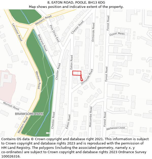 8, EATON ROAD, POOLE, BH13 6DG: Location map and indicative extent of plot
