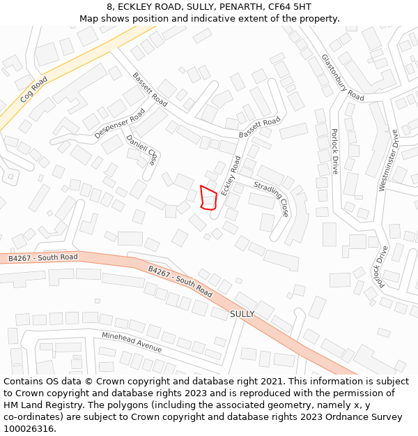 8, ECKLEY ROAD, SULLY, PENARTH, CF64 5HT: Location map and indicative extent of plot