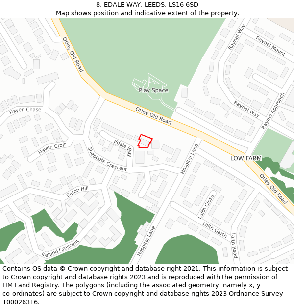 8, EDALE WAY, LEEDS, LS16 6SD: Location map and indicative extent of plot