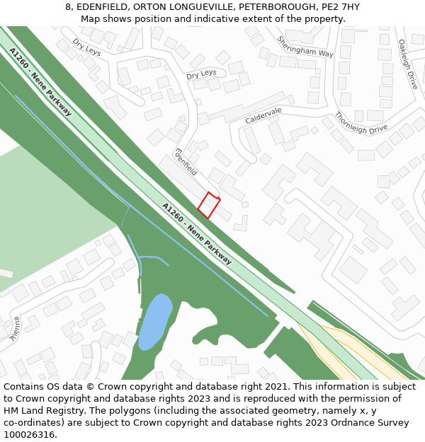 8, EDENFIELD, ORTON LONGUEVILLE, PETERBOROUGH, PE2 7HY: Location map and indicative extent of plot