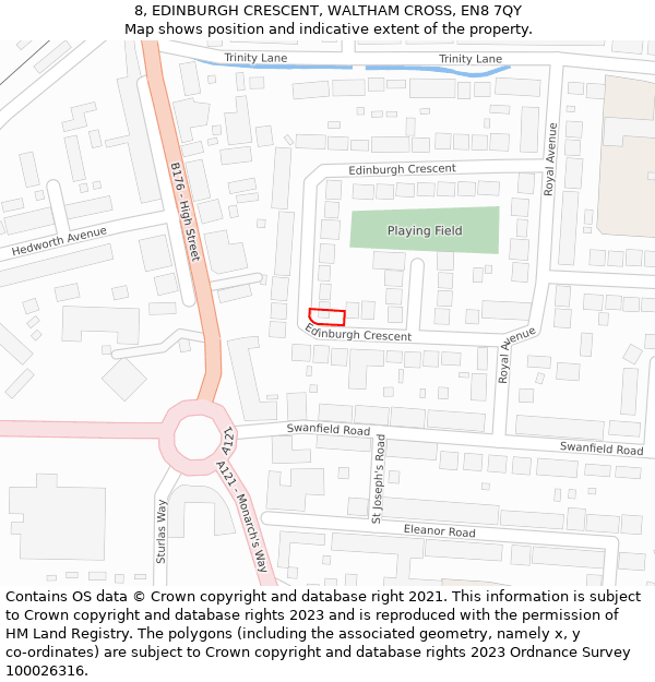 8, EDINBURGH CRESCENT, WALTHAM CROSS, EN8 7QY: Location map and indicative extent of plot