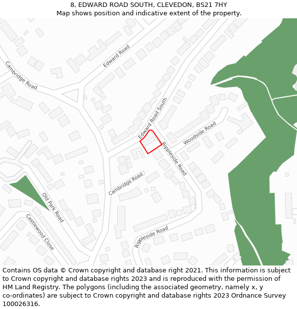 8, EDWARD ROAD SOUTH, CLEVEDON, BS21 7HY: Location map and indicative extent of plot