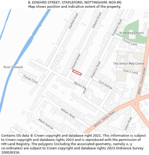 8, EDWARD STREET, STAPLEFORD, NOTTINGHAM, NG9 8FJ: Location map and indicative extent of plot