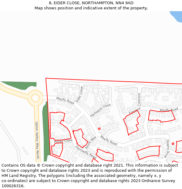 8, EIDER CLOSE, NORTHAMPTON, NN4 9AD: Location map and indicative extent of plot