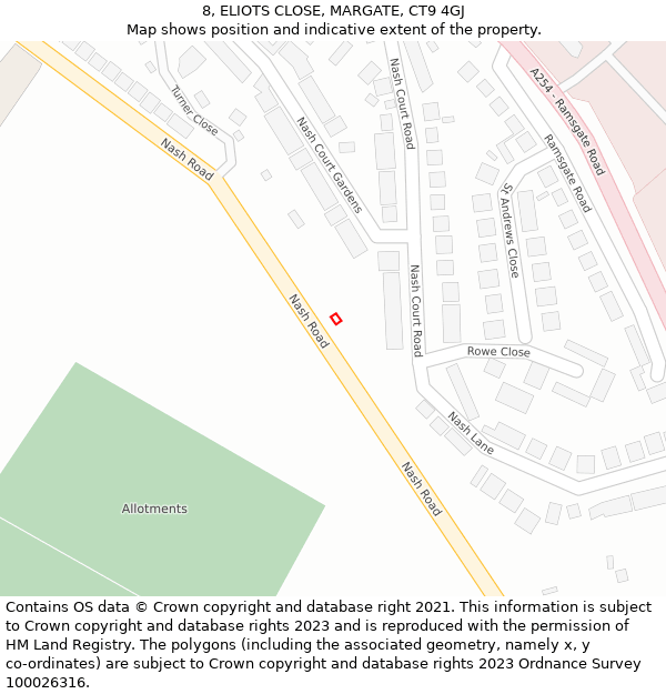 8, ELIOTS CLOSE, MARGATE, CT9 4GJ: Location map and indicative extent of plot