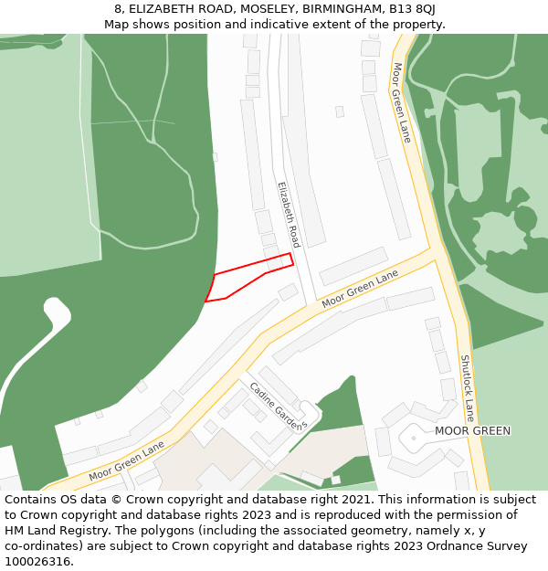 8, ELIZABETH ROAD, MOSELEY, BIRMINGHAM, B13 8QJ: Location map and indicative extent of plot