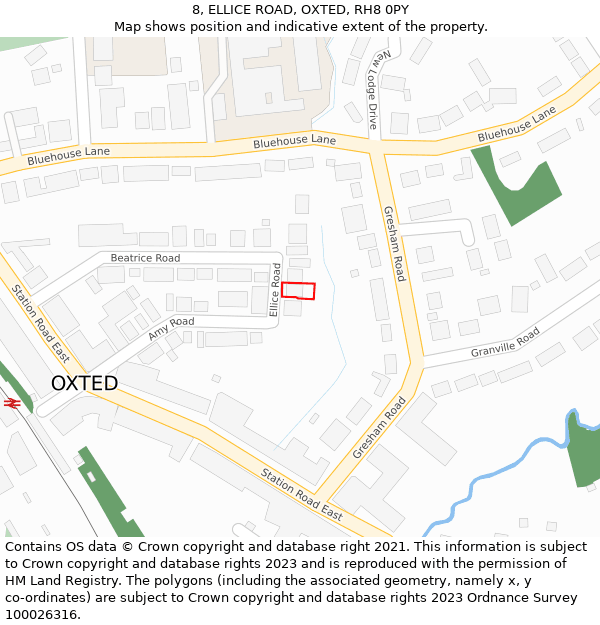 8, ELLICE ROAD, OXTED, RH8 0PY: Location map and indicative extent of plot
