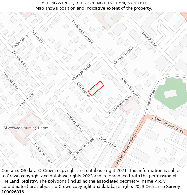 8, ELM AVENUE, BEESTON, NOTTINGHAM, NG9 1BU: Location map and indicative extent of plot