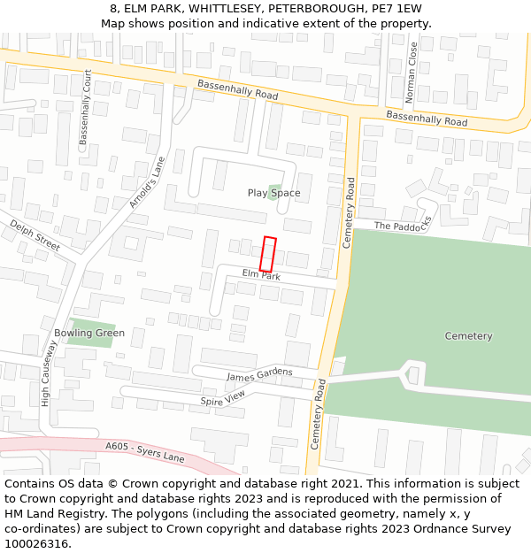 8, ELM PARK, WHITTLESEY, PETERBOROUGH, PE7 1EW: Location map and indicative extent of plot