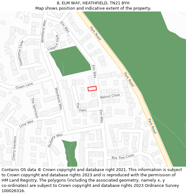 8, ELM WAY, HEATHFIELD, TN21 8YH: Location map and indicative extent of plot