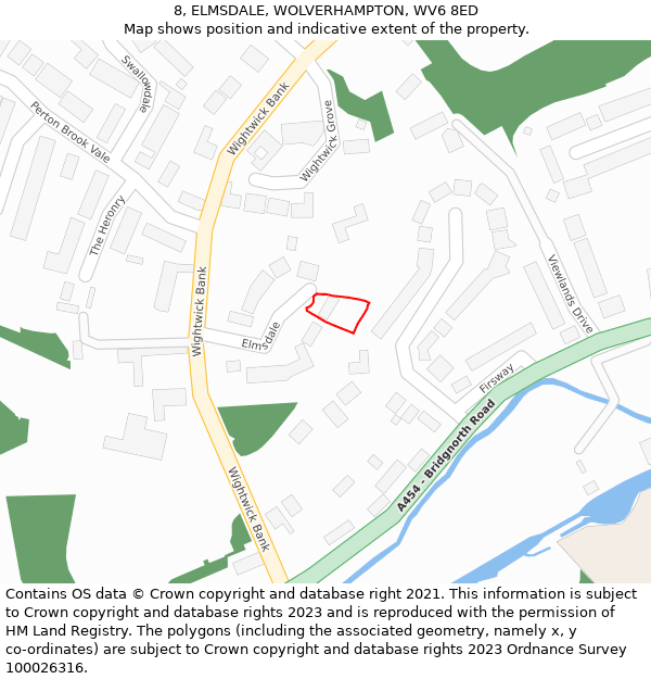 8, ELMSDALE, WOLVERHAMPTON, WV6 8ED: Location map and indicative extent of plot