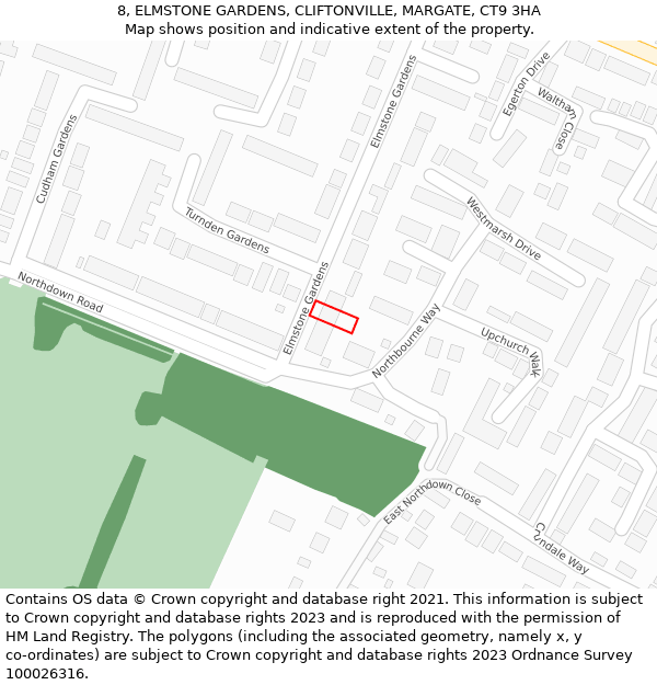 8, ELMSTONE GARDENS, CLIFTONVILLE, MARGATE, CT9 3HA: Location map and indicative extent of plot