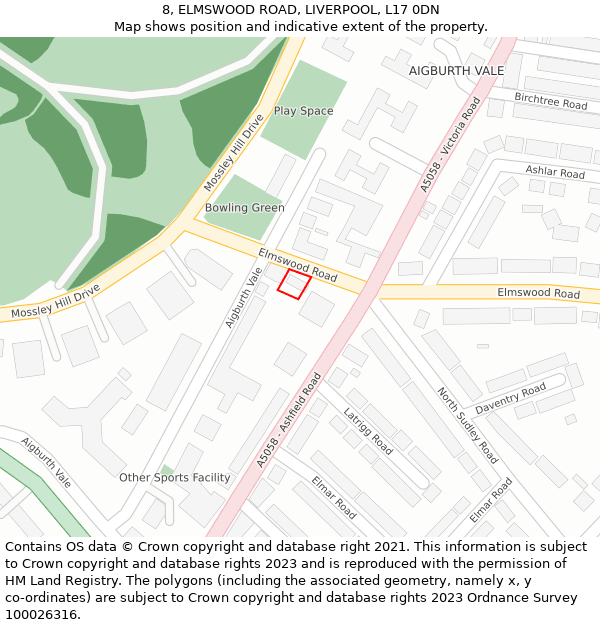 8, ELMSWOOD ROAD, LIVERPOOL, L17 0DN: Location map and indicative extent of plot