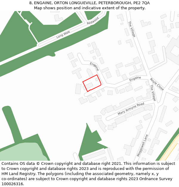 8, ENGAINE, ORTON LONGUEVILLE, PETERBOROUGH, PE2 7QA: Location map and indicative extent of plot