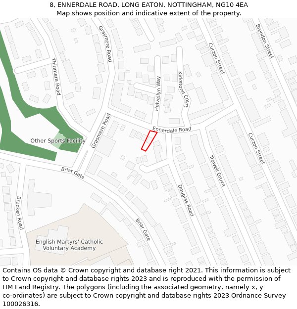 8, ENNERDALE ROAD, LONG EATON, NOTTINGHAM, NG10 4EA: Location map and indicative extent of plot