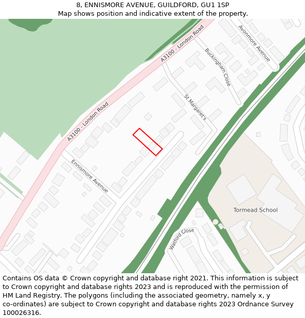 8, ENNISMORE AVENUE, GUILDFORD, GU1 1SP: Location map and indicative extent of plot