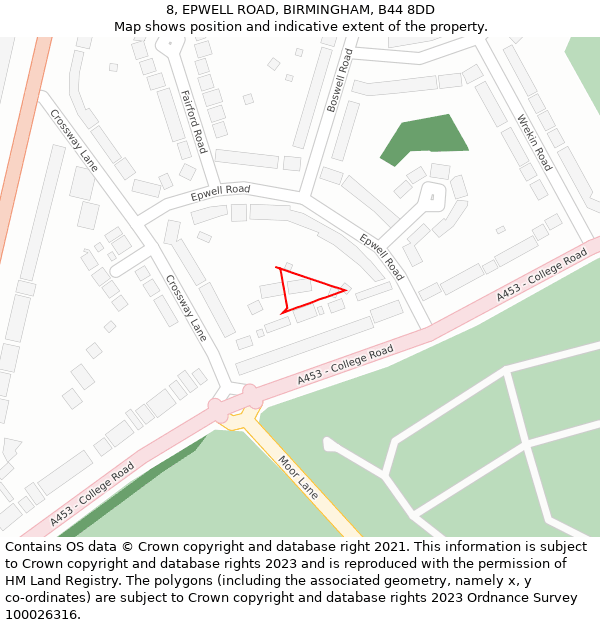 8, EPWELL ROAD, BIRMINGHAM, B44 8DD: Location map and indicative extent of plot