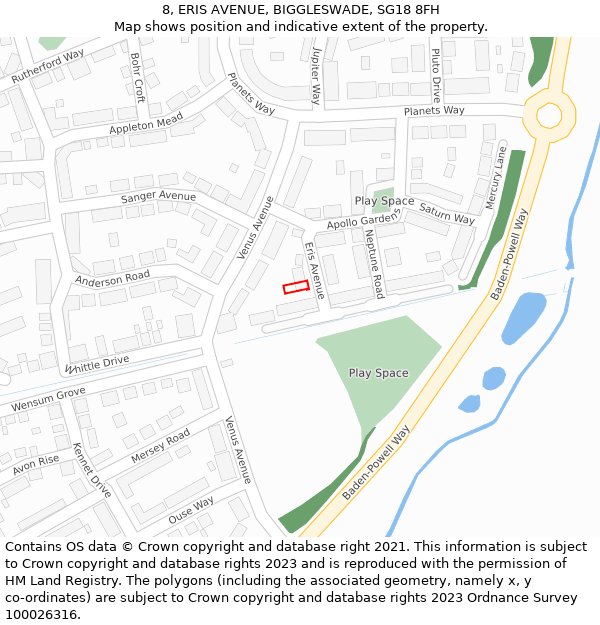 8, ERIS AVENUE, BIGGLESWADE, SG18 8FH: Location map and indicative extent of plot