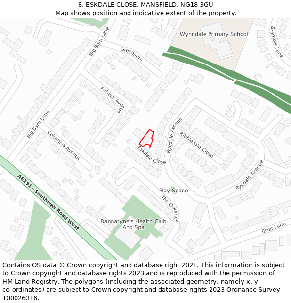 8, ESKDALE CLOSE, MANSFIELD, NG18 3GU: Location map and indicative extent of plot