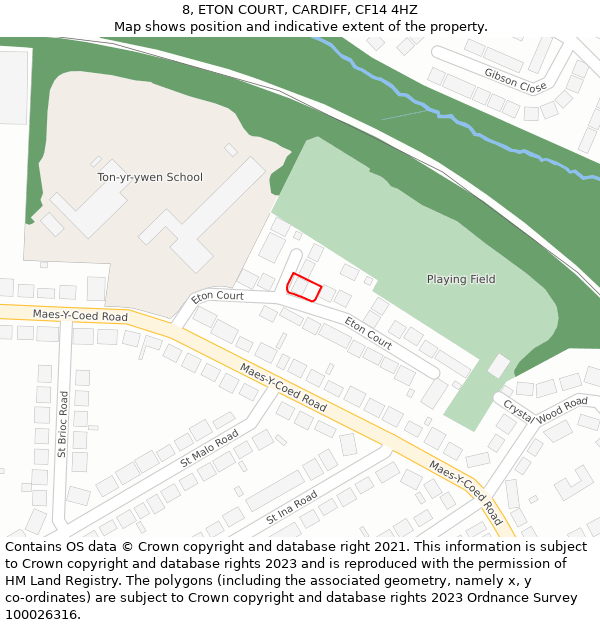 8, ETON COURT, CARDIFF, CF14 4HZ: Location map and indicative extent of plot
