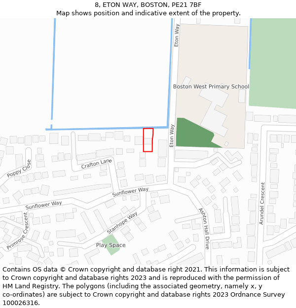 8, ETON WAY, BOSTON, PE21 7BF: Location map and indicative extent of plot