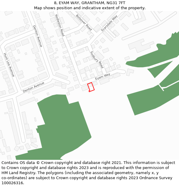 8, EYAM WAY, GRANTHAM, NG31 7FT: Location map and indicative extent of plot