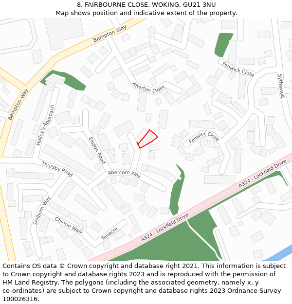 8, FAIRBOURNE CLOSE, WOKING, GU21 3NU: Location map and indicative extent of plot