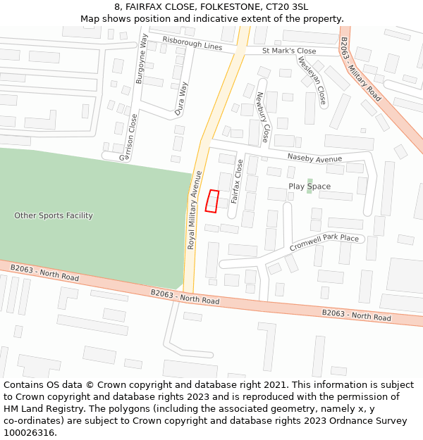 8, FAIRFAX CLOSE, FOLKESTONE, CT20 3SL: Location map and indicative extent of plot