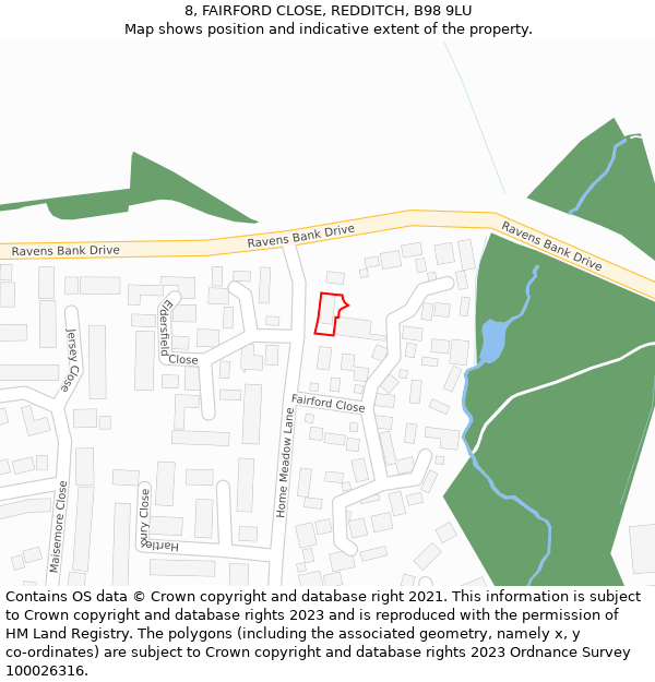 8, FAIRFORD CLOSE, REDDITCH, B98 9LU: Location map and indicative extent of plot