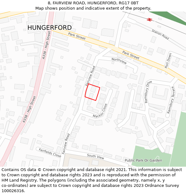 8, FAIRVIEW ROAD, HUNGERFORD, RG17 0BT: Location map and indicative extent of plot