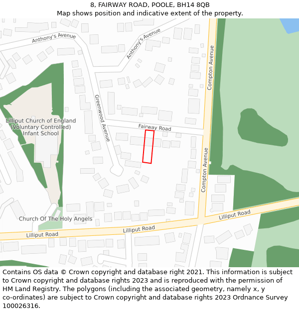 8, FAIRWAY ROAD, POOLE, BH14 8QB: Location map and indicative extent of plot