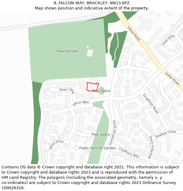 8, FALCON WAY, BRACKLEY, NN13 6PZ: Location map and indicative extent of plot
