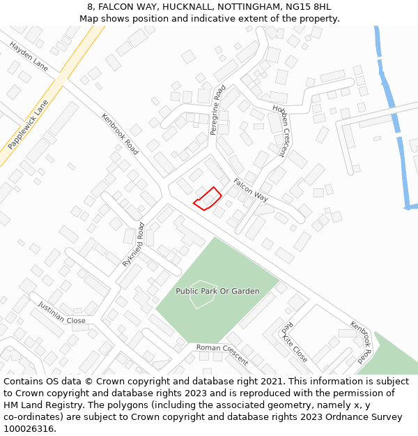 8, FALCON WAY, HUCKNALL, NOTTINGHAM, NG15 8HL: Location map and indicative extent of plot