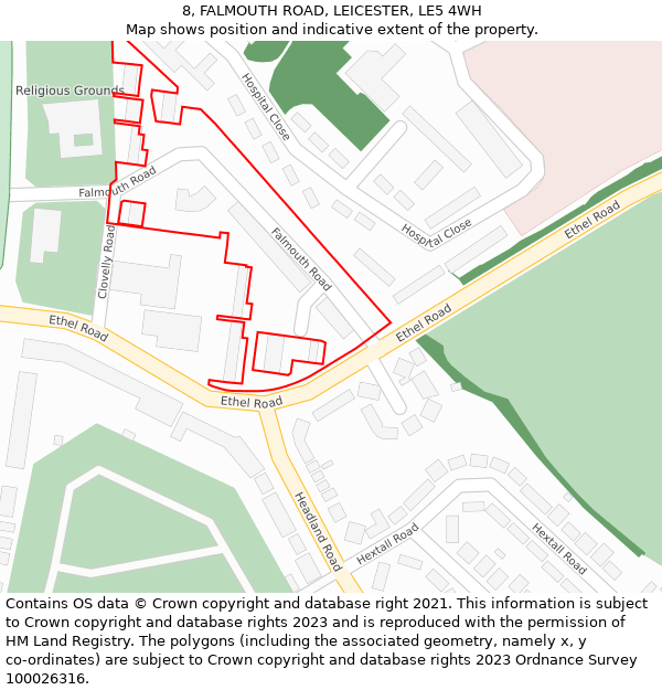 8, FALMOUTH ROAD, LEICESTER, LE5 4WH: Location map and indicative extent of plot