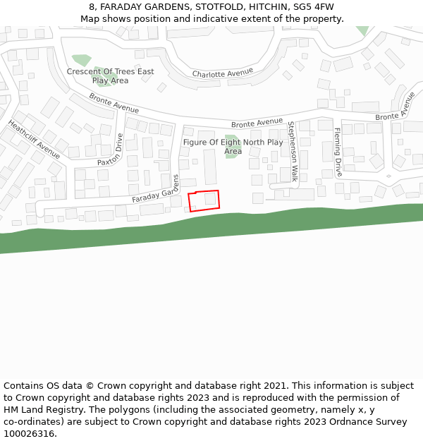 8, FARADAY GARDENS, STOTFOLD, HITCHIN, SG5 4FW: Location map and indicative extent of plot