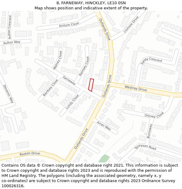 8, FARNEWAY, HINCKLEY, LE10 0SN: Location map and indicative extent of plot