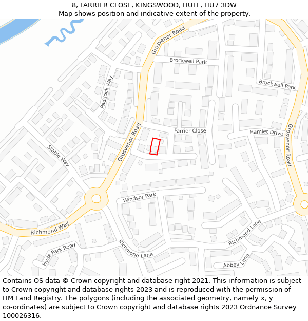 8, FARRIER CLOSE, KINGSWOOD, HULL, HU7 3DW: Location map and indicative extent of plot