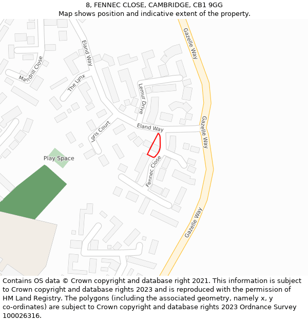 8, FENNEC CLOSE, CAMBRIDGE, CB1 9GG: Location map and indicative extent of plot