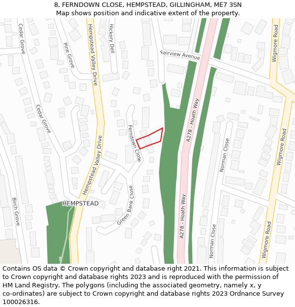 8, FERNDOWN CLOSE, HEMPSTEAD, GILLINGHAM, ME7 3SN: Location map and indicative extent of plot