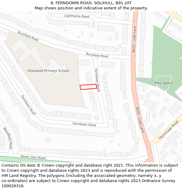 8, FERNDOWN ROAD, SOLIHULL, B91 2AT: Location map and indicative extent of plot