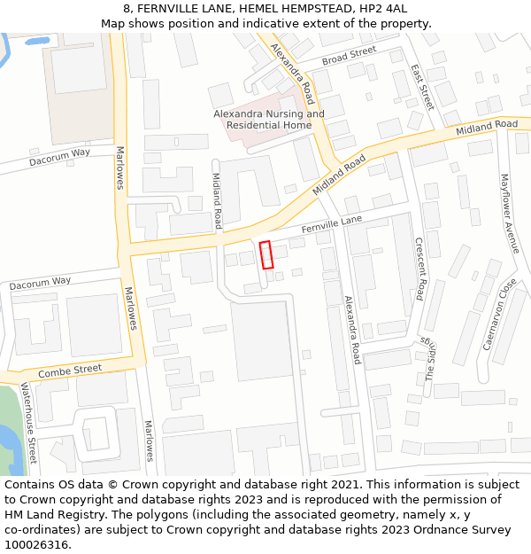 8, FERNVILLE LANE, HEMEL HEMPSTEAD, HP2 4AL: Location map and indicative extent of plot