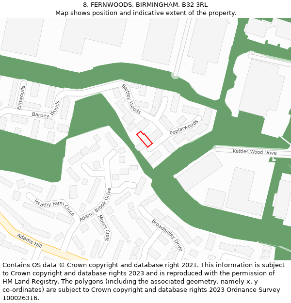 8, FERNWOODS, BIRMINGHAM, B32 3RL: Location map and indicative extent of plot