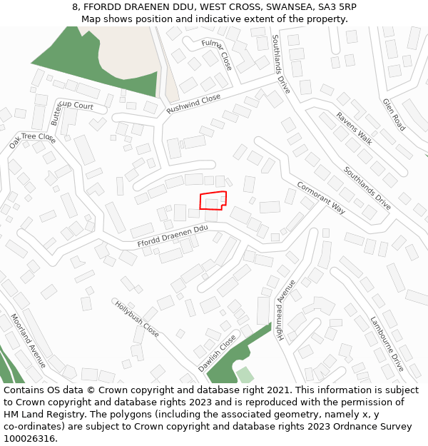 8, FFORDD DRAENEN DDU, WEST CROSS, SWANSEA, SA3 5RP: Location map and indicative extent of plot