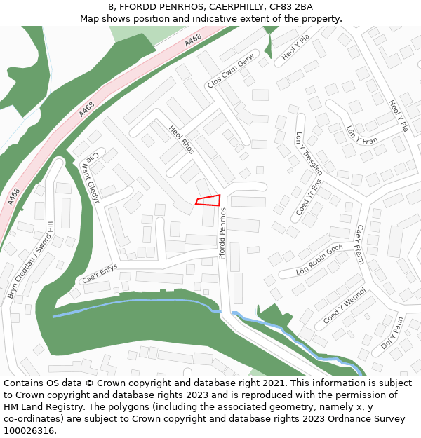 8, FFORDD PENRHOS, CAERPHILLY, CF83 2BA: Location map and indicative extent of plot