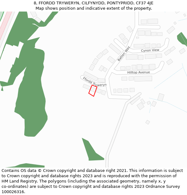 8, FFORDD TRYWERYN, CILFYNYDD, PONTYPRIDD, CF37 4JE: Location map and indicative extent of plot