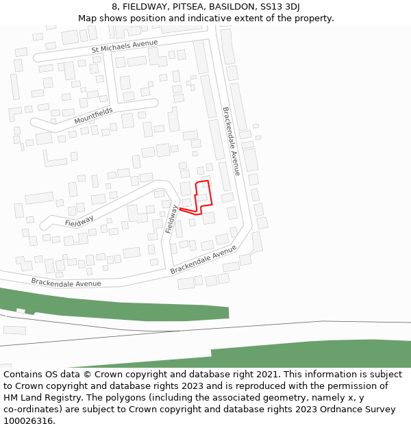 8, FIELDWAY, PITSEA, BASILDON, SS13 3DJ: Location map and indicative extent of plot